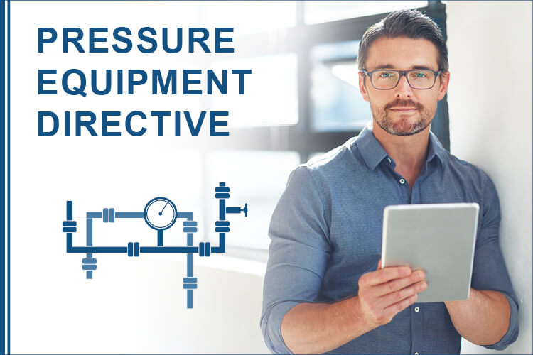 Illustration of a constructor with his notebook next to a pressure system with writing "Pressure Equipment"