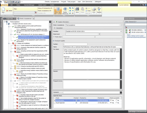 Checklist according to EN ISO 10218-2:2011 Robots and robotic devices and integration