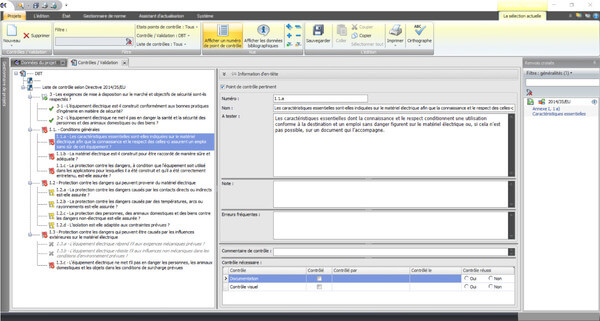 Capture d'écran de la liste de contrôle Safexpert conformément à la directive 2014/35 EU