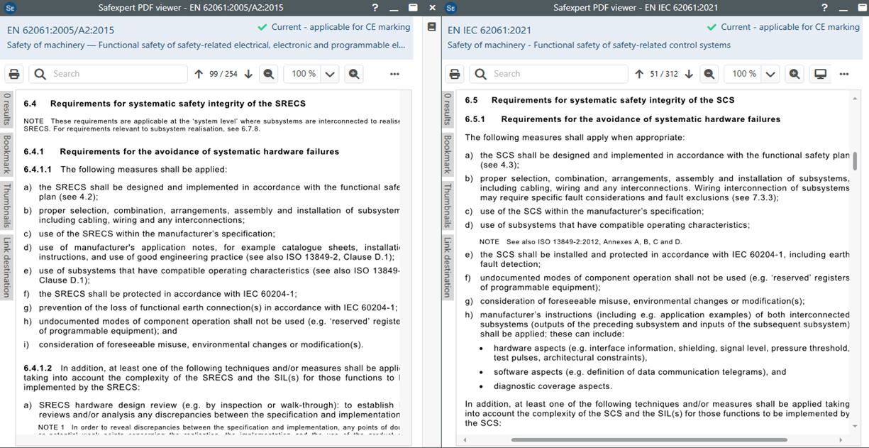 Screenshot of the PDF comparison in Safexpert 9.0