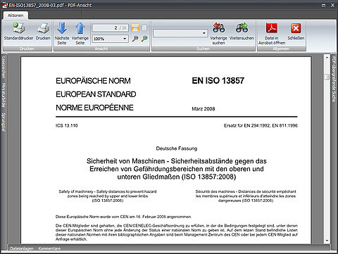 Screenshot der Norm EN ISO 13857