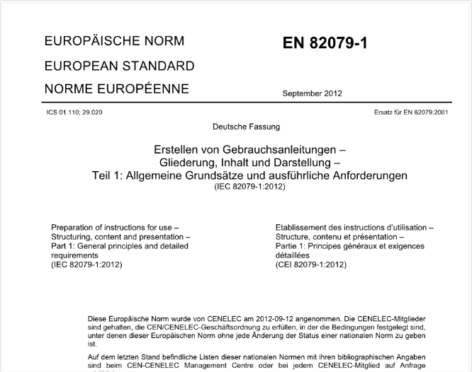 Betriebsanleitungen können in Safexpert auf Basis einer Vorlage nach EN 82079-1 erstellt werden