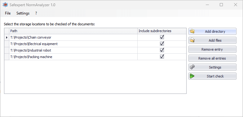 Screenshot of the Safexpert NormAnalyzer to illustrate the source of relevant files