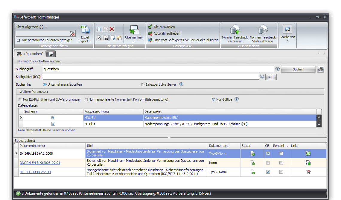 Simple search for suitable standards with Safexpert NormManager.