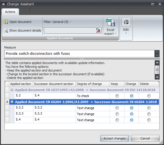 Screenshot of the Safexpert change assistant