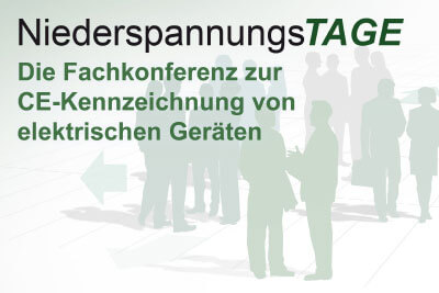 Logo der Niederspannungstage mit Info "Die Fachkonferenz zur CE-Kennzeichnung von elektrischen Geräten"