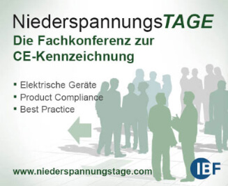 Flyer der Niederspannungstage mit Infoschrift "Die Fachkonferenz zur CE-Kennzeichnung von elektrischen Geräten"