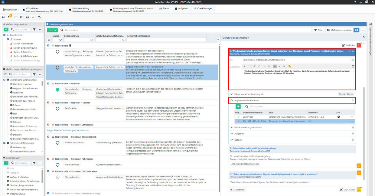 Screenshot aus Safexpert zu einer Maßnahme in der Risikobeurteilung