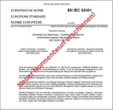 Normentwurf EN IEC 62061:2021/prA1 (Funktionale Sicherheit) erschienen
