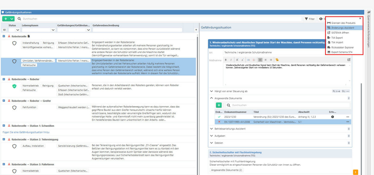 Screenshot aus Safexpert zum Öffnen des Änderungs-Assistenten