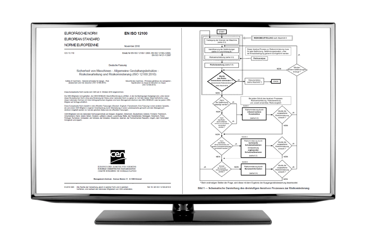 Darstellung eines Monitors mit verschiedenen Fenster zur EN ISO 12100