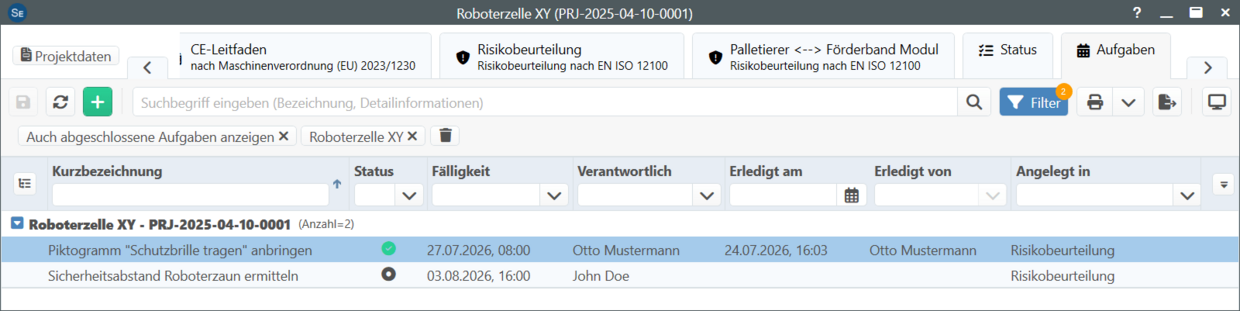 Abbildung 2: Die Aufgabenübersicht bietet einen Überblick über offene und abgeschlossene Aufgaben innerhalb eines Projekts oder über mehrere Projekte hinweg 