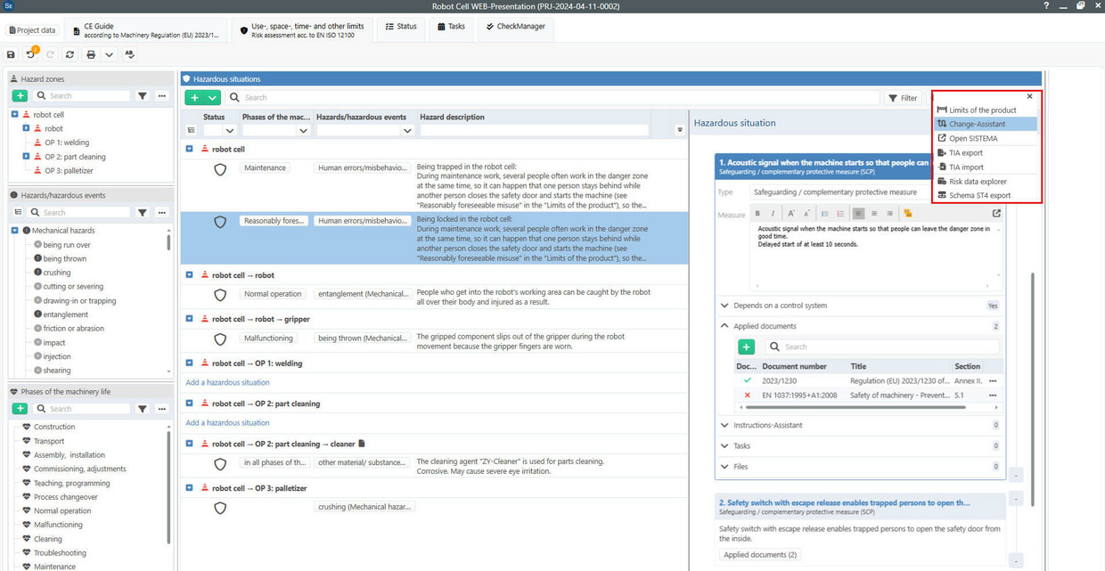 Screenshot from Safexpert and its Change Assistant
