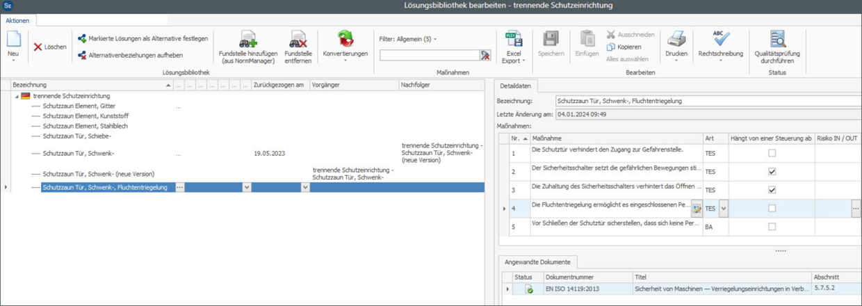Screenshot einer Lösungsbibliothek in Safexpert