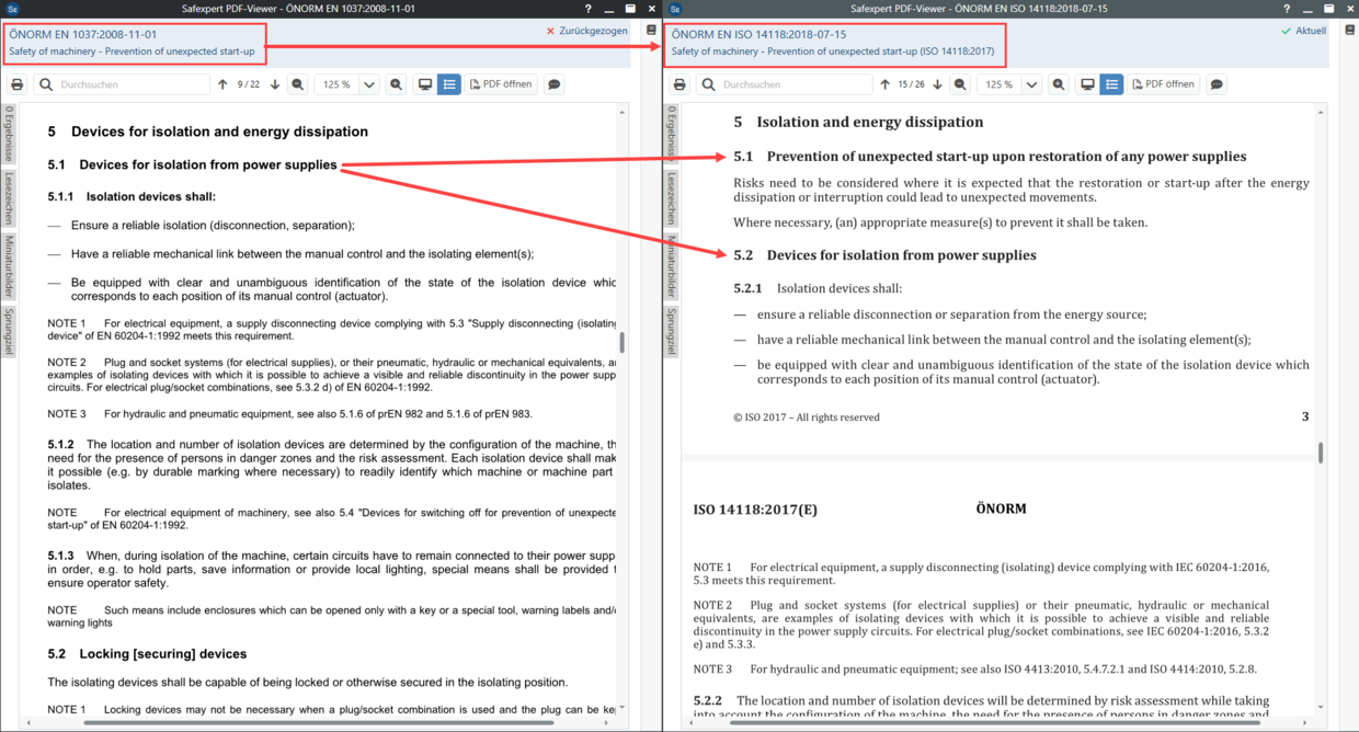 Screenshot from Safexpert for the document comparison