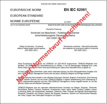 Normentwurf EN IEC 62061:2021/prA1 (Funktionale Sicherheit) erschienen