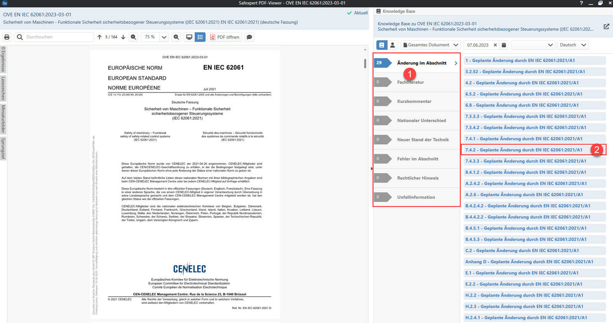 Screenshot des Zusatzwissens zur EN IEC 62061 in der Safexpert Knowledge Base