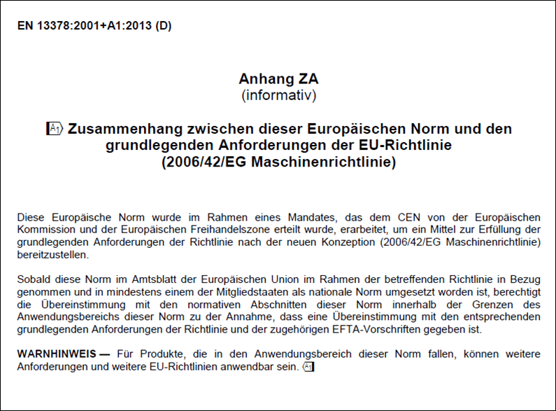 Screenshot des Anhangs ZA der EN 13378