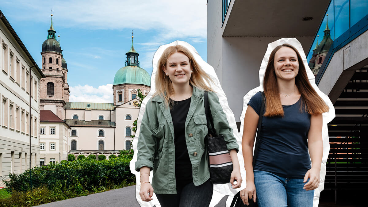 Zwei Studentinnen vor der Universität Innsbruck