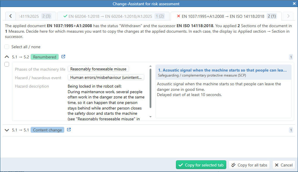 Screenshot from Safexpert and its Change Assistant
