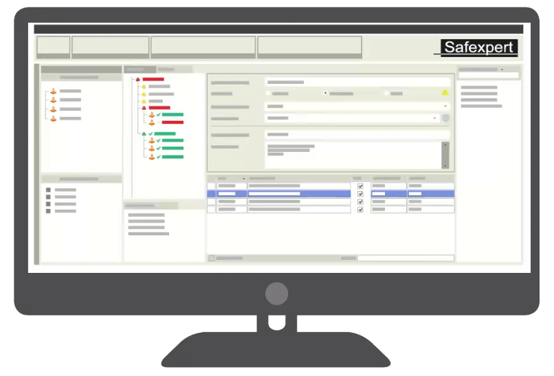 Vereinfachte Darstellung einer Risikobeurteilung in Safexpert mit sichtbarem Logo